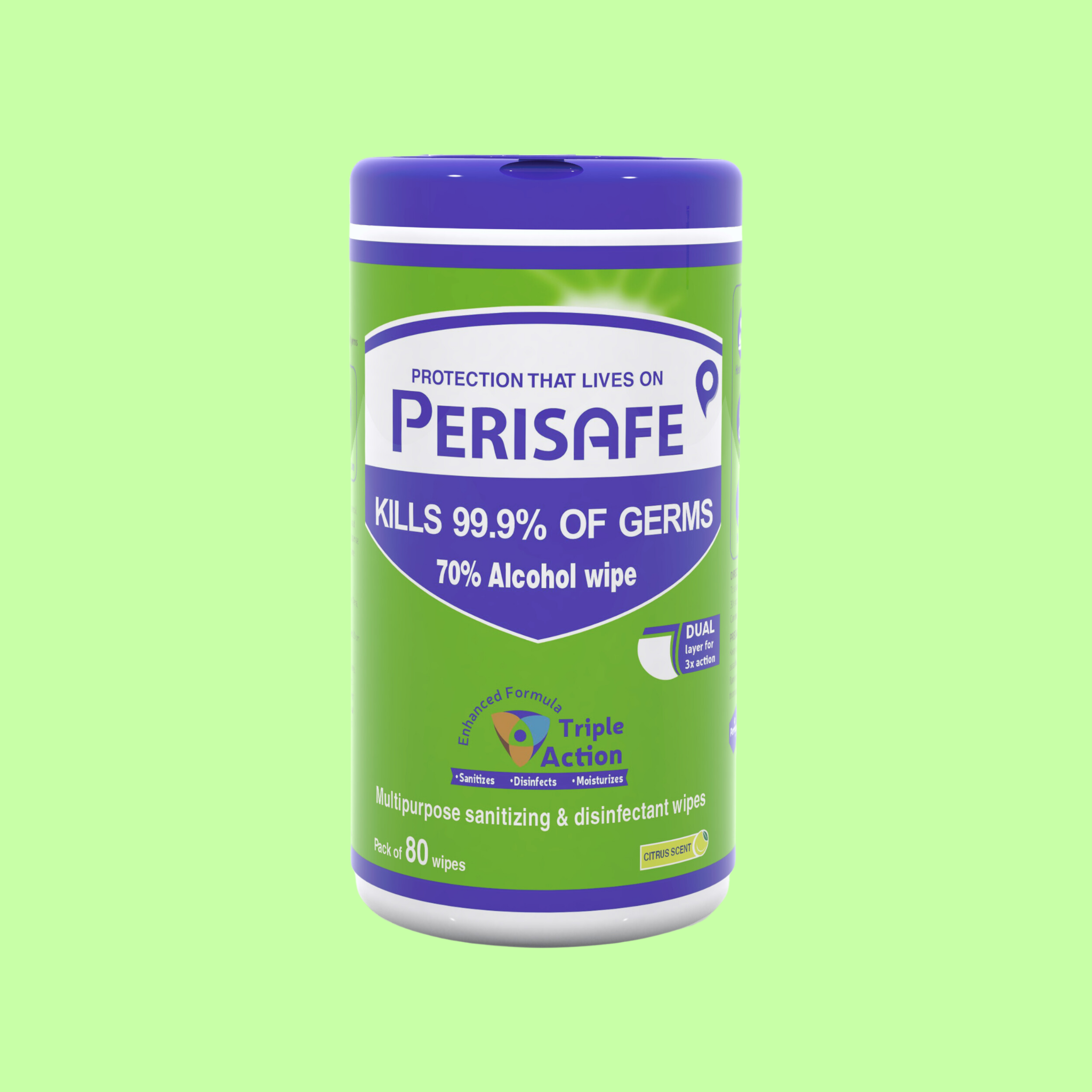 Perisafe Multipurpose Sanitizing & Disinfectant Wipes- Pack of 80 wipes